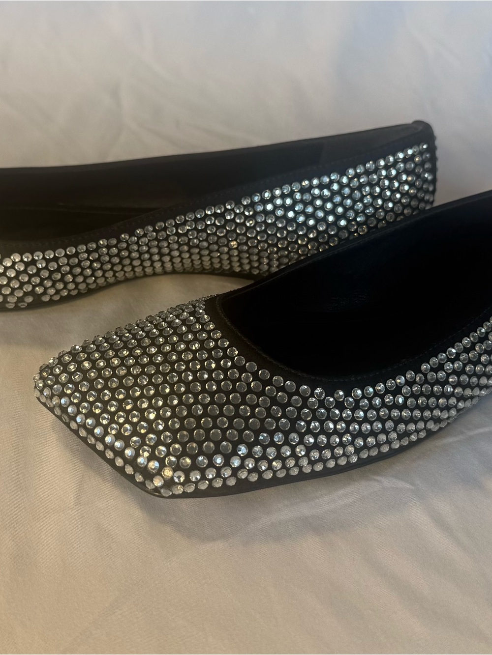 SCHUTZ Jaycie Shine Crystal Rhinestone Black Satin Flats 8.5 NEW